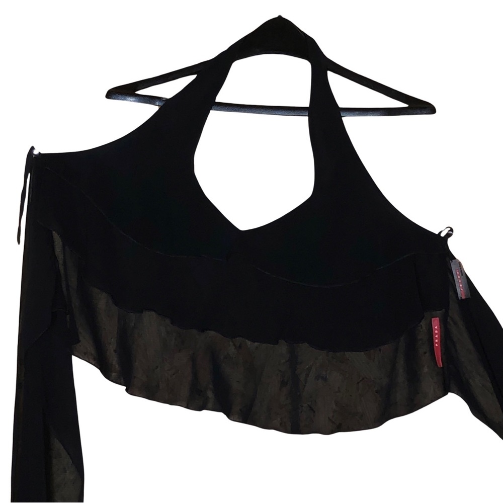 PRADA Black Halter Crop Top | Open Back Tie | Made in Italy | Vintage Minimalist - Picture 2 of 6